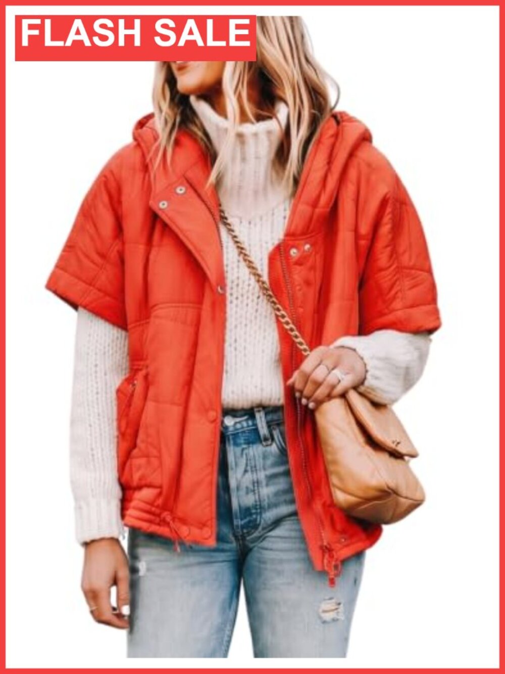 Oversized Quilted Puffer Vest Hooded Zip Front Women's Jacket